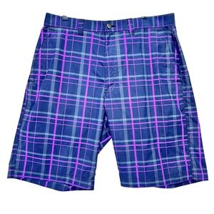 Callaway Golf Shorts Mens 32 Navy Blue Purple Plaid Preppy Performance